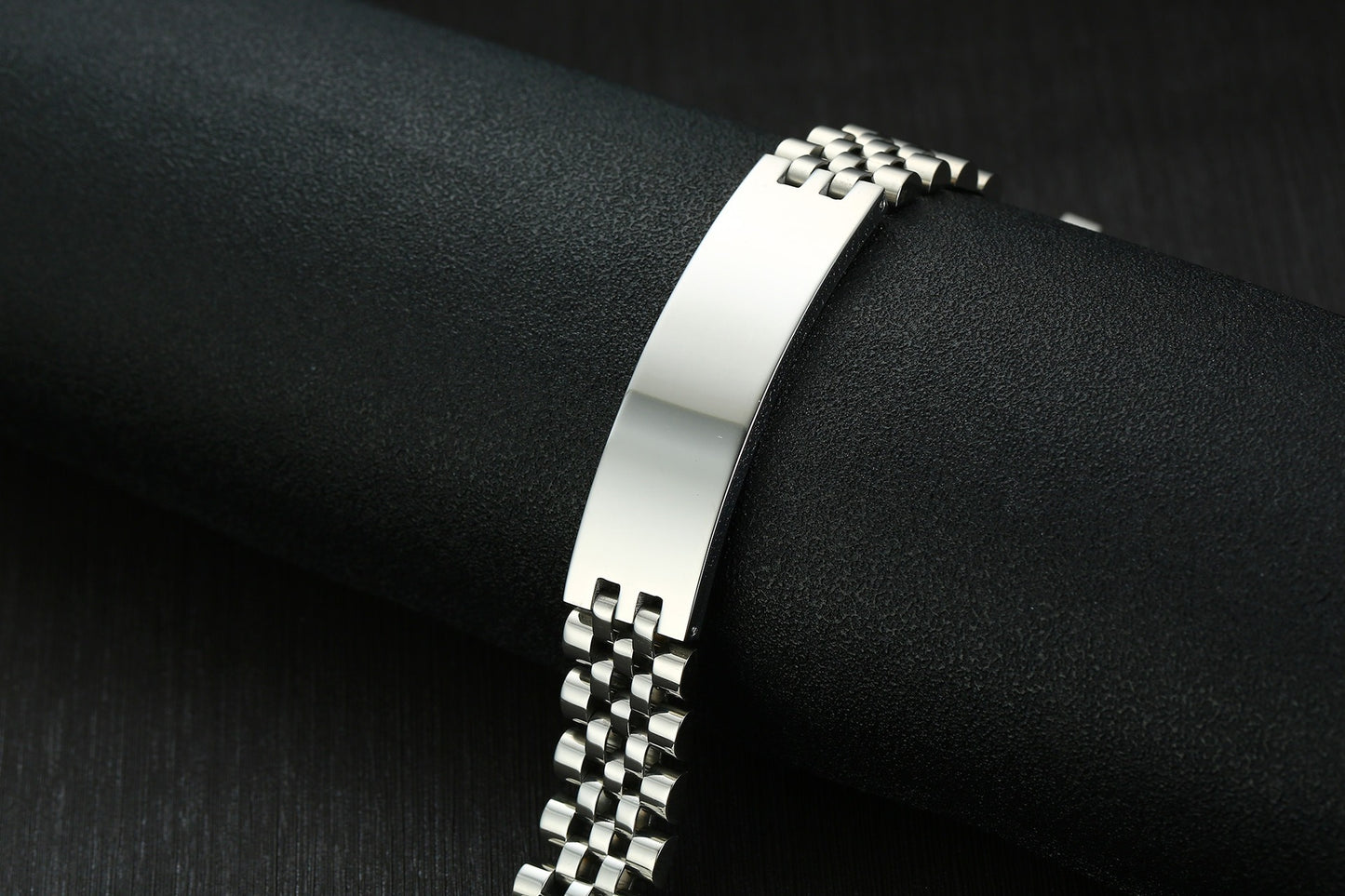 Kemstone Stainless Steel ID Bracelet – Heavy Chain 21.5cm, Gold/Silver/Black, High Polish Engraving Plate BR-697