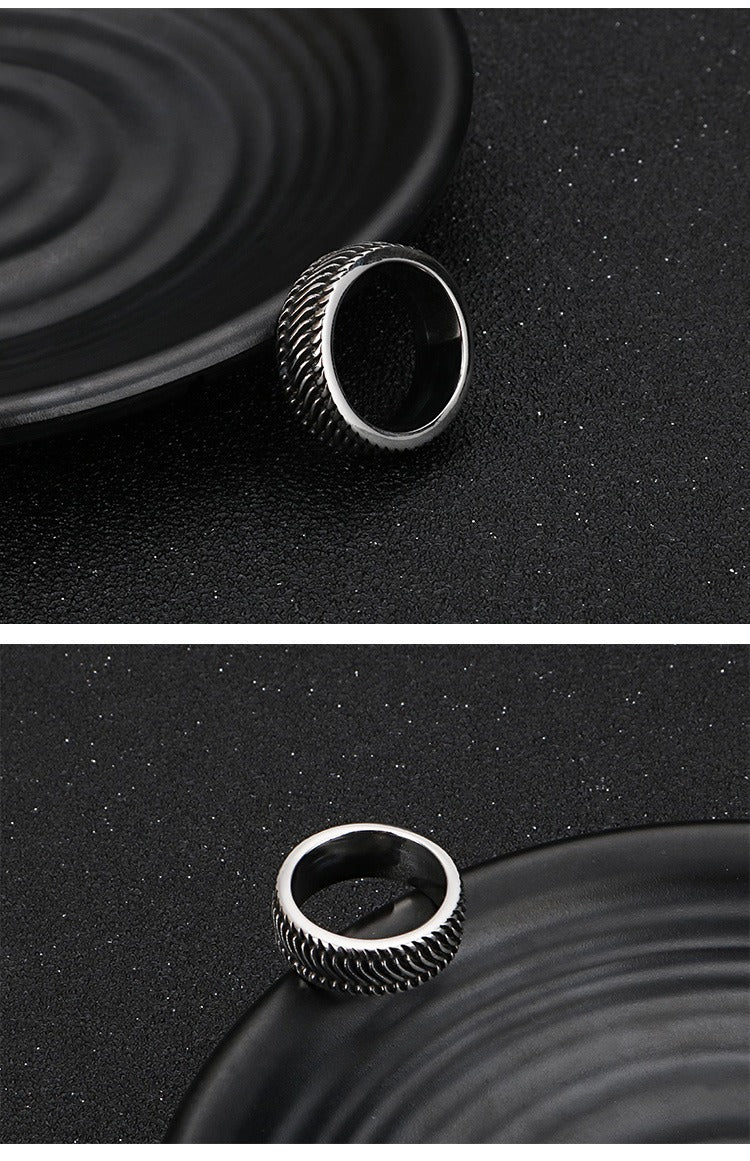 Kemstone Motorcycle Tread Ring – Dual-Tone Titanium Steel Biker Jewelry for Men KR53966-K