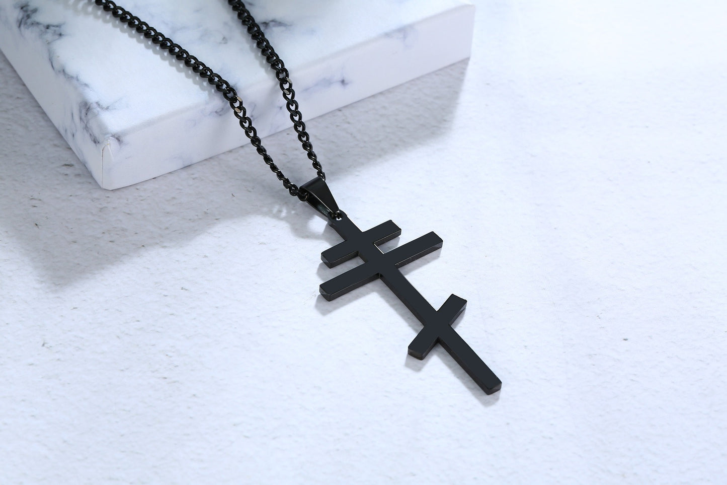Men's Stainless Steel Orthodox Cross Necklace – Bold Double Bar Gothic Pendant PN-831