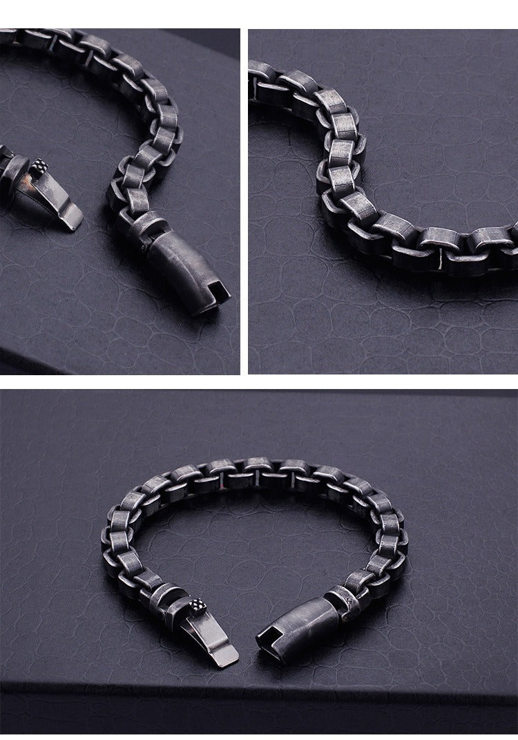 Kemstone Men’s Vintage Chain Link Bracelet – 316L Stainless Steel Rugged Minimalist Street Style KB95692-BD