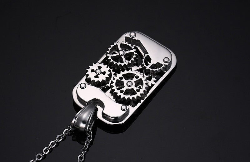 Kemstone Titanium Steel Gear Pendant Necklace – Rotating Mechanical Streetwear PN-362