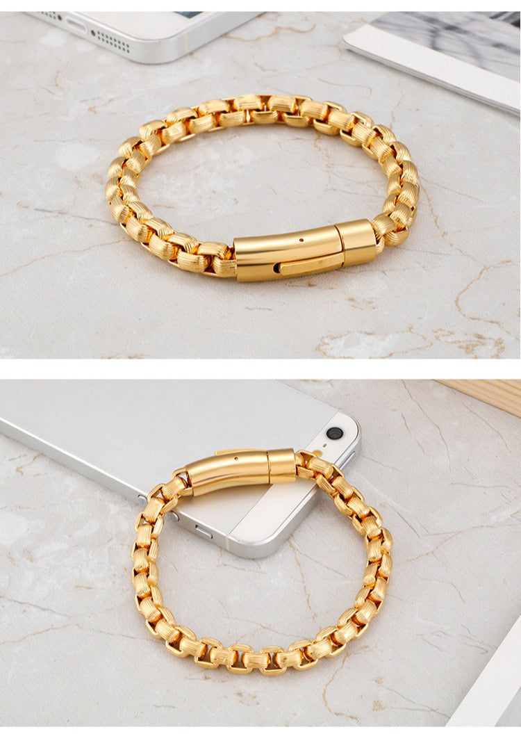 Kemstone Men’s Chunky Stripe Link Bracelet – Stainless Steel Biker Chain KB98786-K