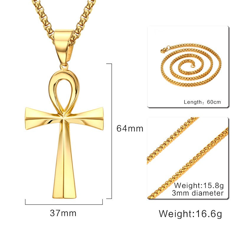 Colgante de cruz Ankh de acero inoxidable de 64 mm de Kemstone para hombre, joyería de hip hop PN-646