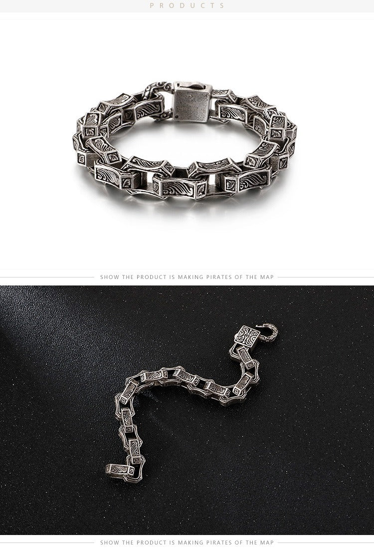Men’s Vintage Punk Chain Bracelet – Heavy Stainless Steel Biker Link in Blackened or Antique Silver KB118451-BDJX
