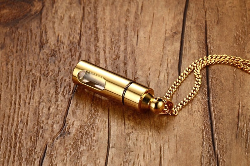Viking Glass Perfume Bottle Pendant for Men – Stainless Steel Gothic Locket Necklace PN-720