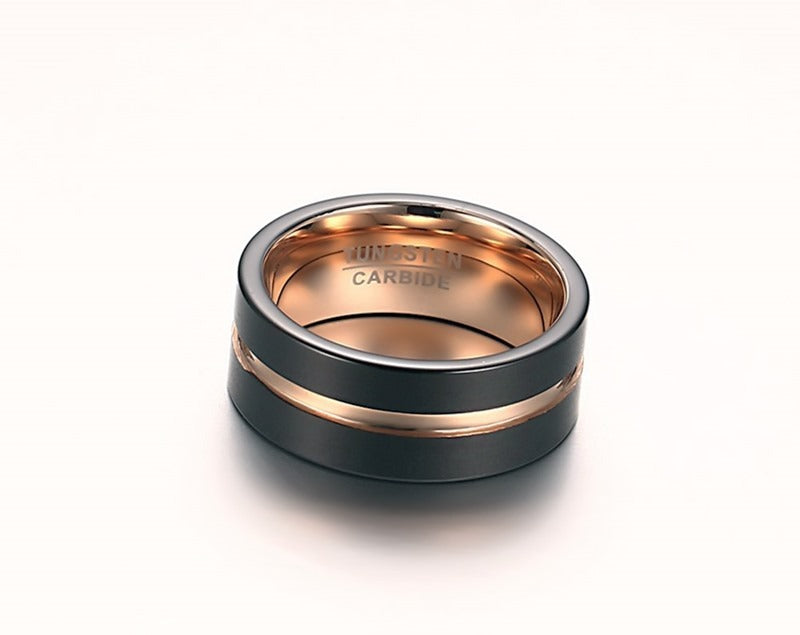 Men’s Tungsten Carbide Ring – Black Groove Design | Heavyweight Gothic Street Style TCR-038