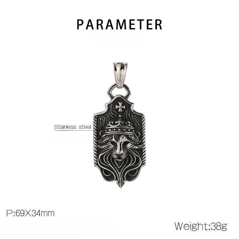Collar Kemstone con hebilla de cabeza de lobo vikingo retro de acero titanio y titanio del Rey León y Caballo Salvaje: una pieza llamativa para hombre Kemstone KP54394