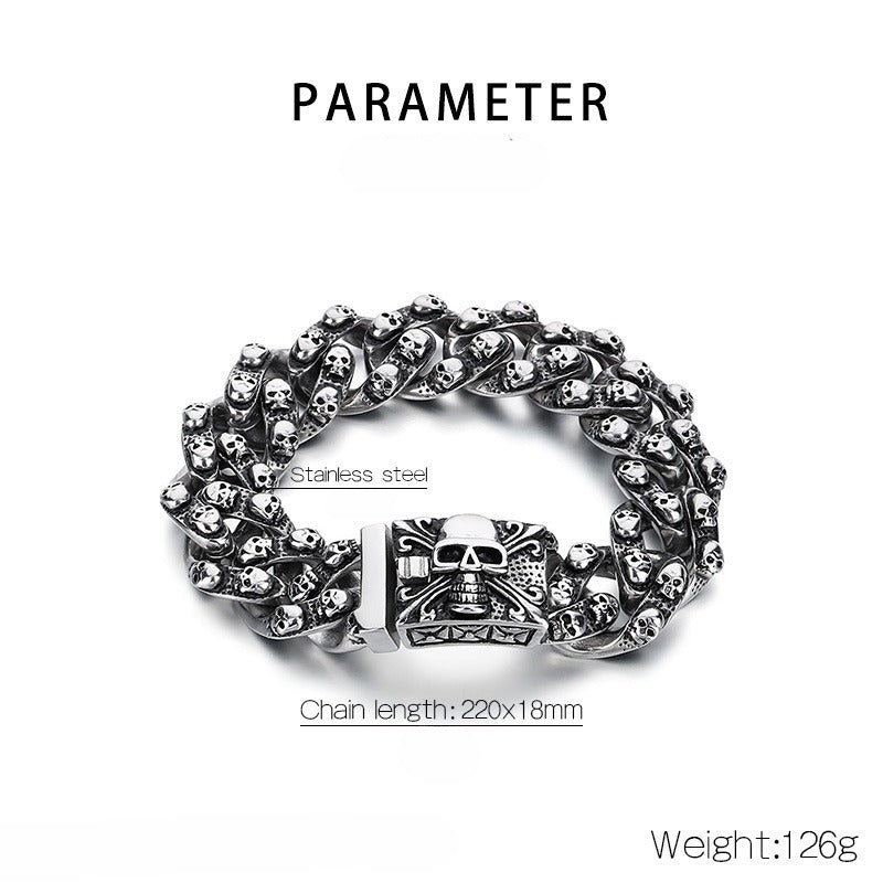 Kemstone Men’s Skull Chain Bracelet – Heavy Stainless Steel Gothic Biker Jewelry KB66291-BD