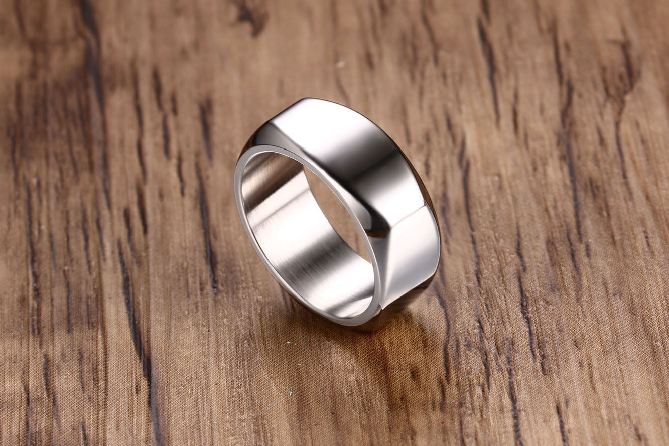 Kemstone 8mm Black Stainless Steel Men’s Ring – IP Plated, High Polish Minimalist Style R-383