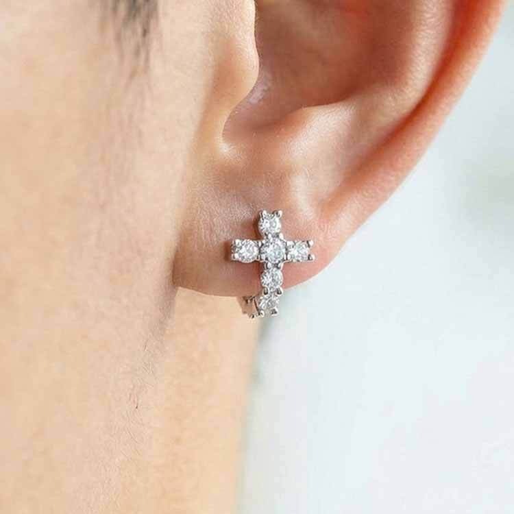 Kemstone Cross Hoop Earrings Cubic Zirconia Huggie for Men & Women EBD-538