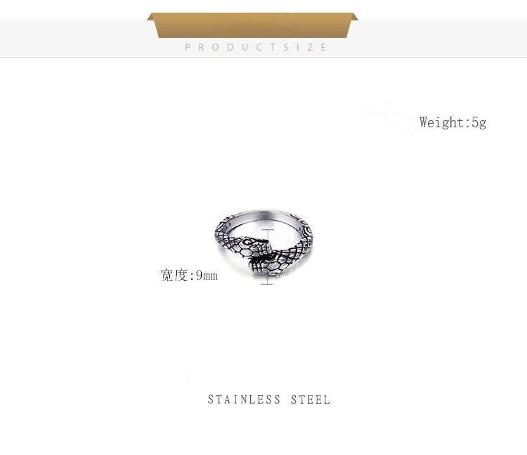 Kemstone Retro Punk Snake Head Ring - Adjustable Stainless Steel Nightlife Accessory for Men & Women KR83245-KHX