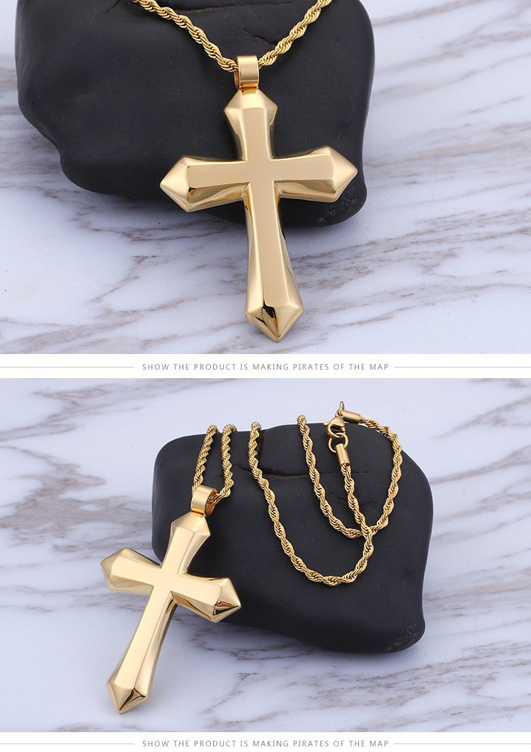 Kemstone Titanium Steel Cross Pendant Necklace – Urban Minimalist Chain for Men’s Streetwear & Gothic Style KP58578-BD