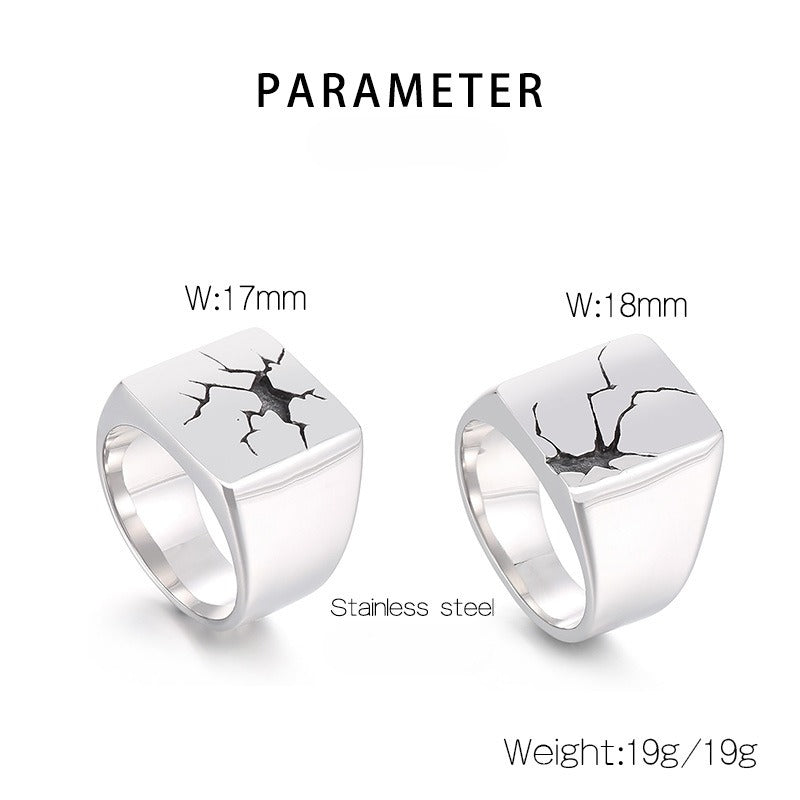Kemstone Cracked Texture Stainless Steel Signet Ring – Gothic Punk Style for Men KR105940-GC