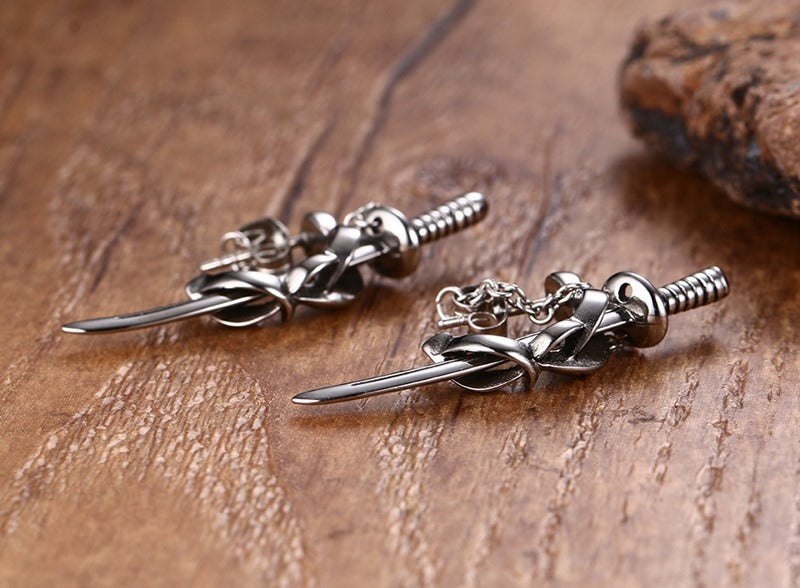 Kemstone Punk Blade Ear Studs for Men - Edgy Hipster Jewelry with Steel Dagger Design ES-123