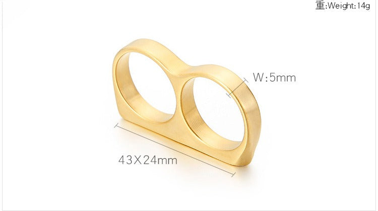 Kemstone Titanium Steel Dual-Loop Knuckle Ring – Smooth Punk Streetwear Men’s Jewelry KR92453