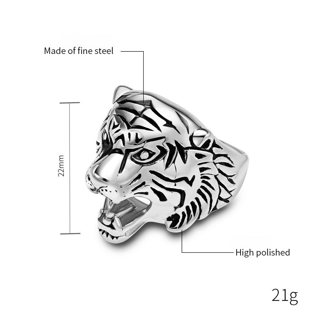Kemstone Men’s Stainless Steel Tiger Head Ring – Vintage Punk Style K-R684