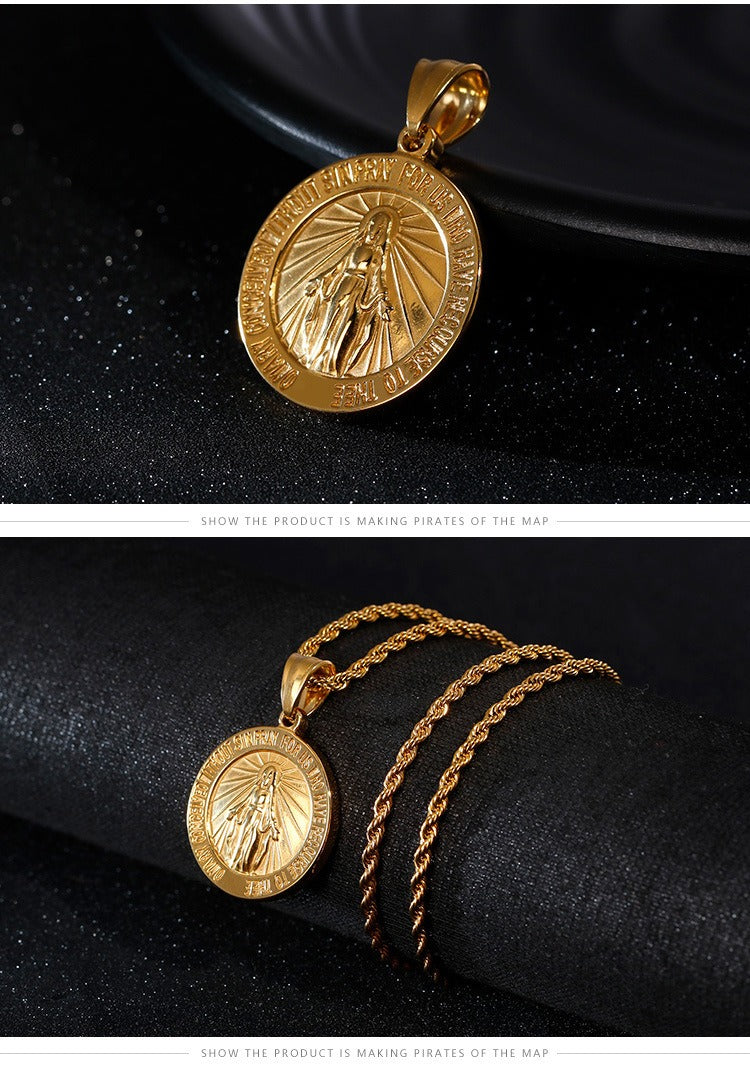 Kemstone Steel Medallion Necklace – Engraved Circular Pendant with Letter Charm for Men | Gothic Minimalist Jewelry KP80828-Z