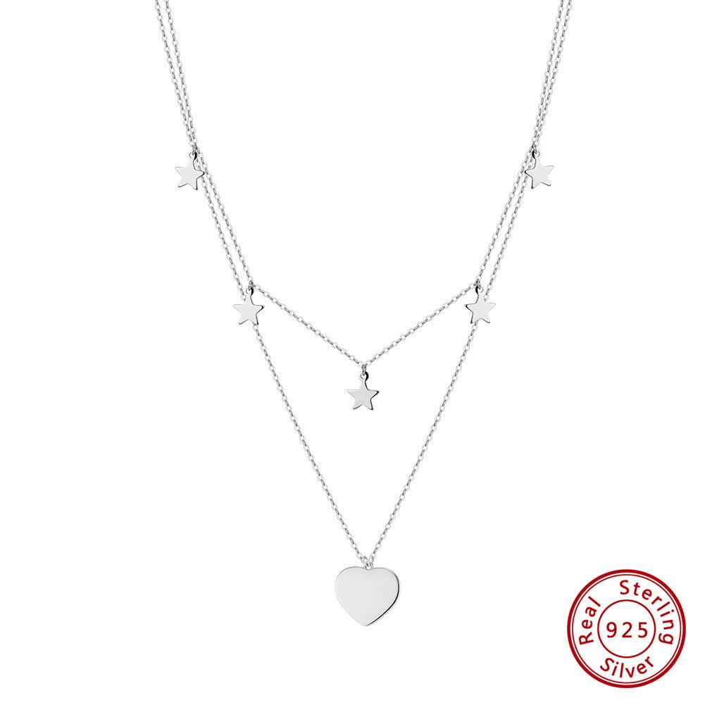 Kemstone 925 Sterling Silver Layered Heart Star Necklace for Women Y Chain Tassel Gold Silver BQN46