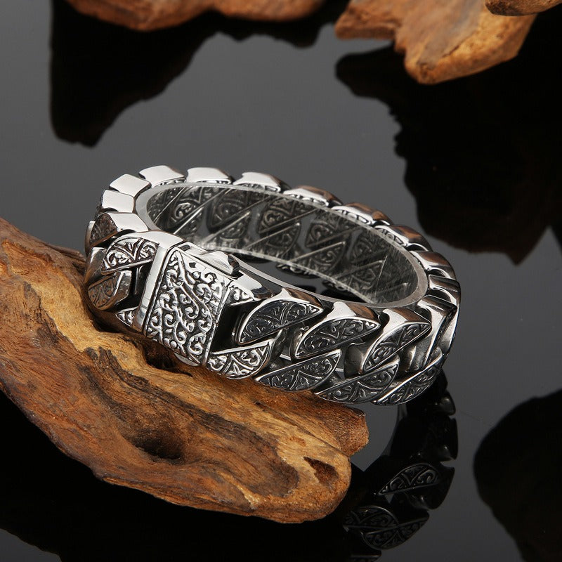 Kemstone Engraved Tribal Titanium Steel Cuff Bracelet – Bold Handcrafted Style KB122860