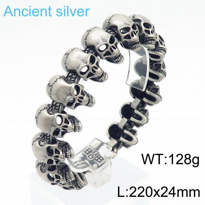 Kemstone Skull Link Chain Necklace & Bracelet – Stainless Steel Gothic Hip-Hop Jewelry KB29213-D