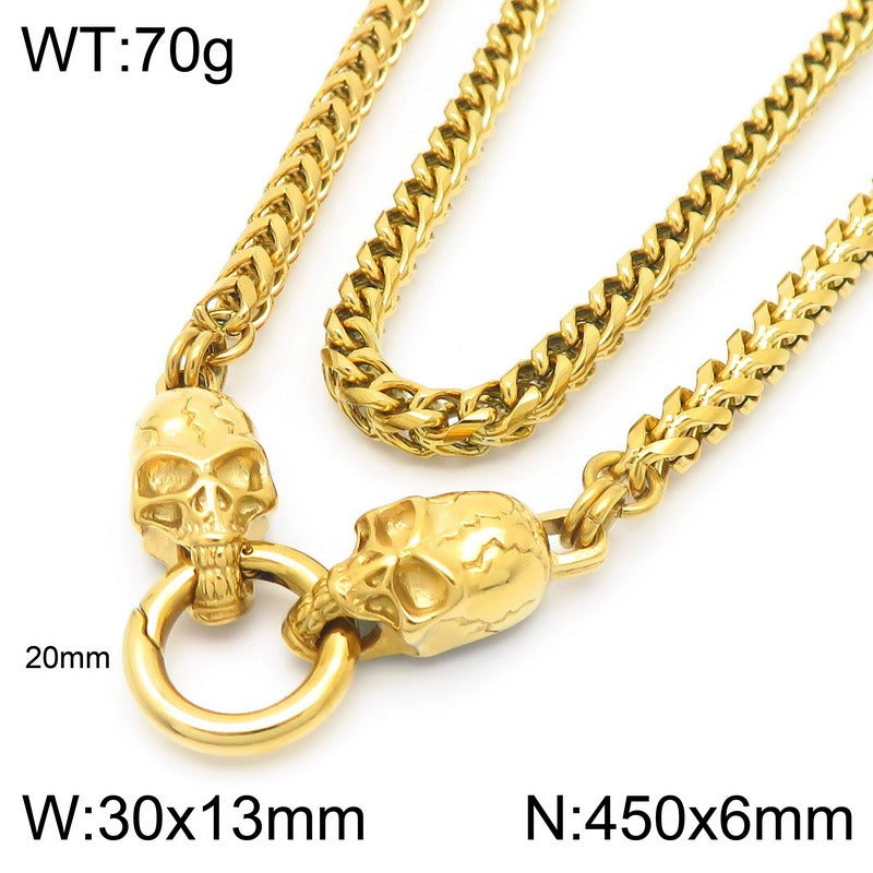 Kemstone Dragon & Skull Clasp Chain Necklace β 6mm Stainless Steel Viking Punk Style KN290995-Z