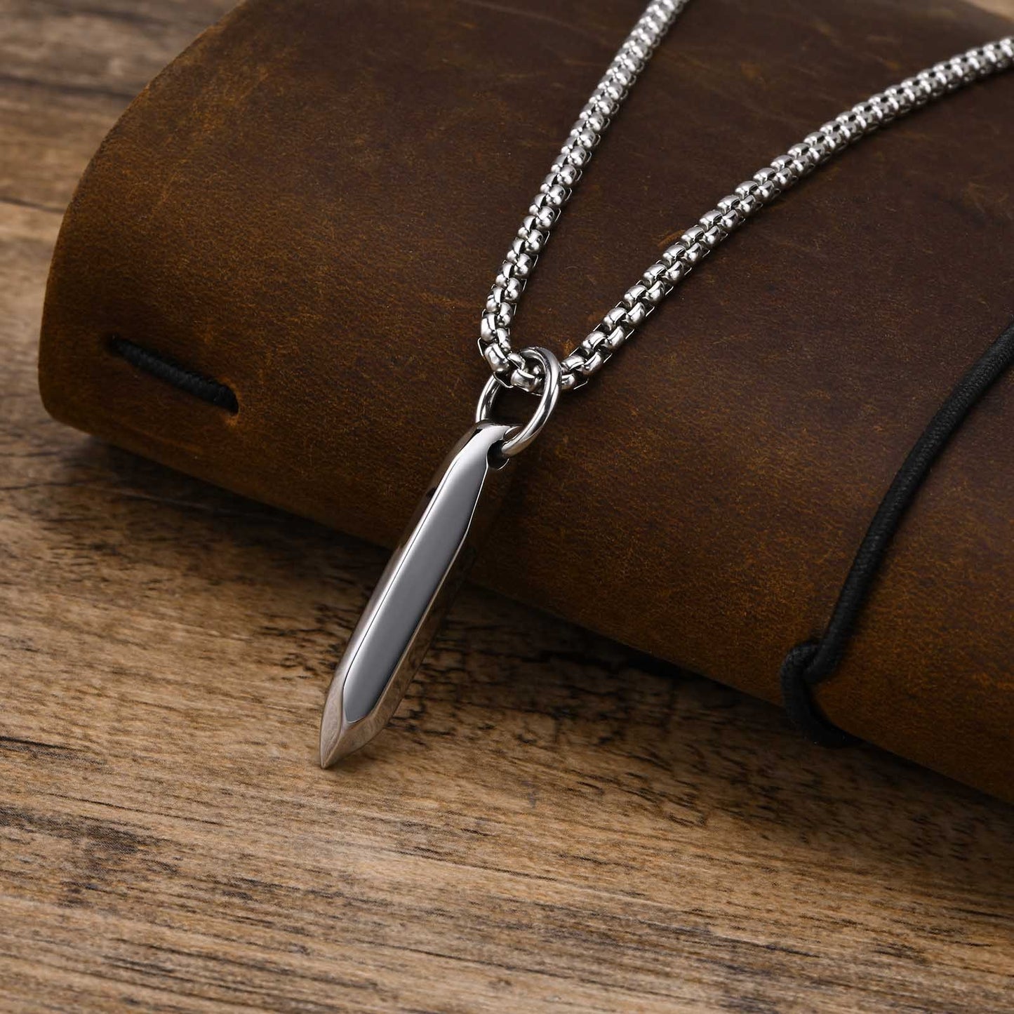 Kemstone Hex Spike Pendant Necklace for Men – Stainless Steel Gothic Nail Amulet Silver & Black PN-1832