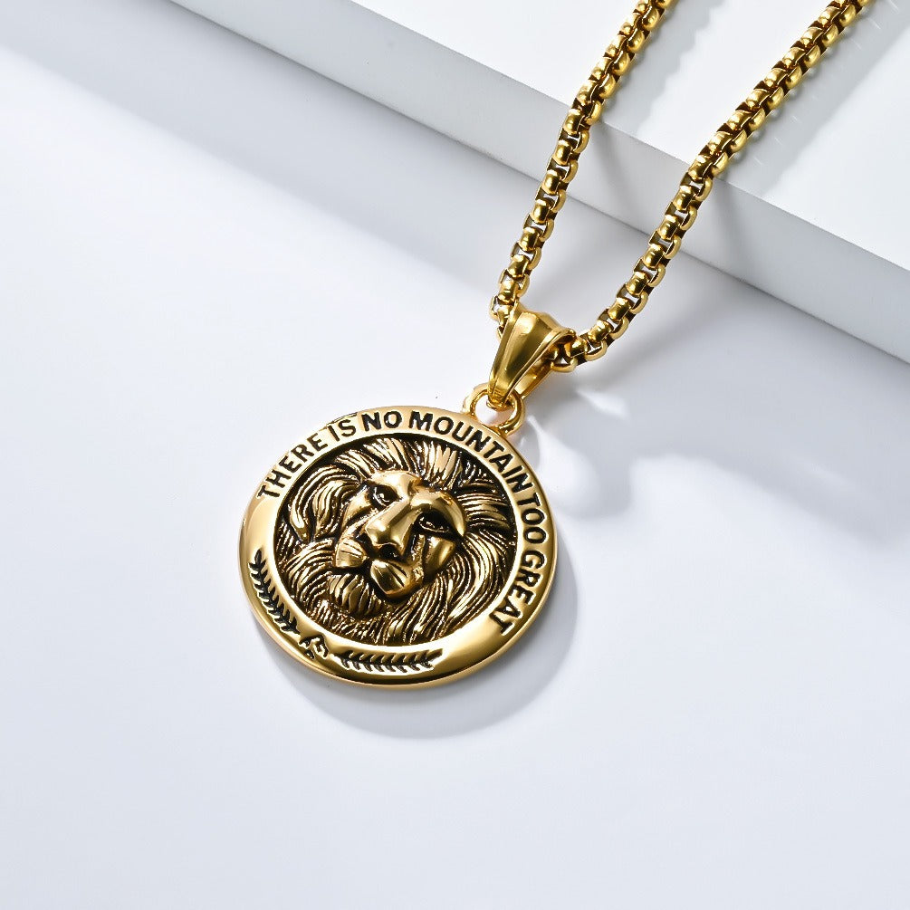 Kemstone Stainless Steel Lion Head Pendant Necklace for Men Vintage Medallion K-PT613