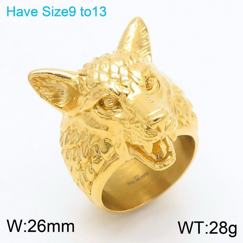 Kemstone Viking Wolf Head Ring – Distressed Stainless Steel Punk Men's Jewelry KR111182-KJX