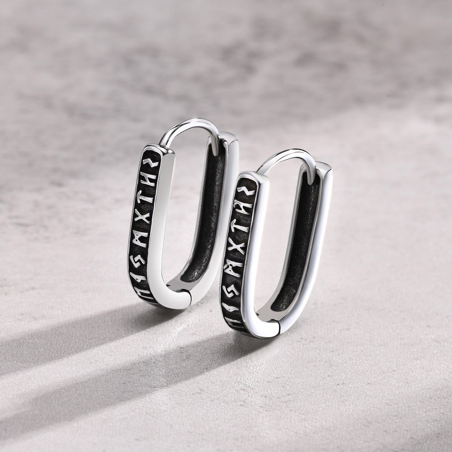 Viking Rune Stainless Steel Hoop Earrings – Nordic U-Shaped Retro Men’s Jewelry EH-521