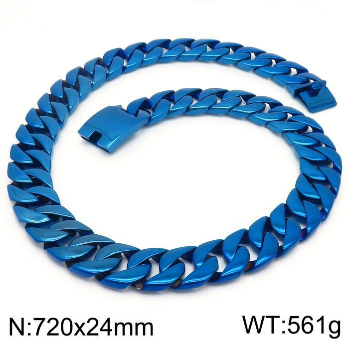 Kemstone Men’s Heavy 24mm Cuban Link Chain Necklace – Stainless Steel Streetwear Jewelry Bold Punk Style KN10319-D