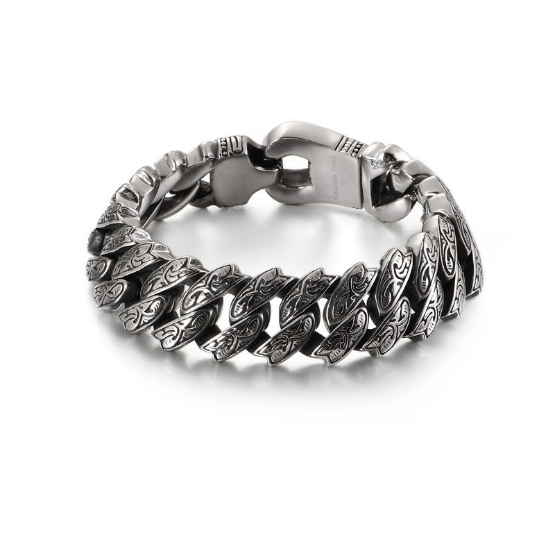 Kemstone Nordic Patterned Curb Chain Bracelet – Heavy 316L Stainless Steel Men’s Gothic Jewelry KB128122