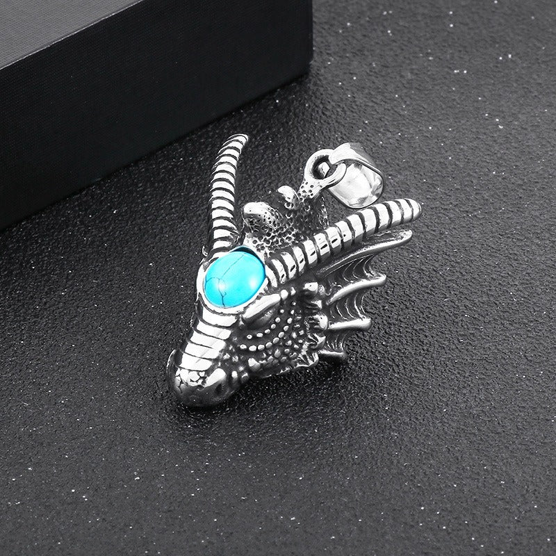 Kemstone Dragon Claw Pendant – Stainless Steel & Turquoise Necklace for Men | Punk Gothic Myth-Inspired Jewelry KP119902