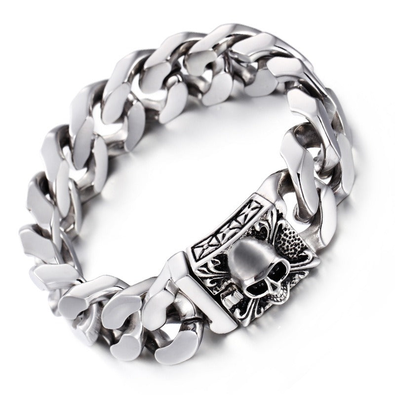 Kemstone Titanium Steel Skull Cuban Chain Bracelet – Bold Streetwear Men’s Accessory KB69725-BD
