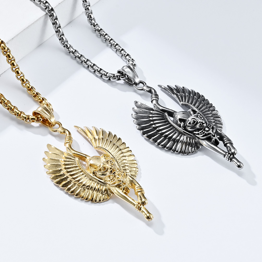 Kemstone Egyptian Cat Pendant Necklace for Men Stainless Steel Animal Sculpted Detail K-PT461