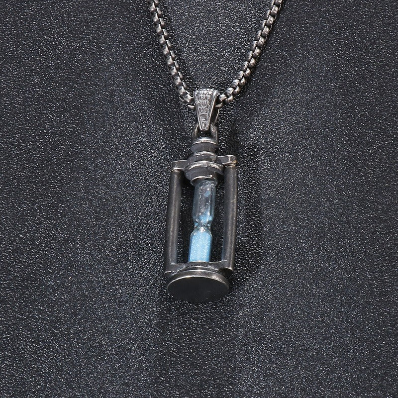 Kemstone Oil Lamp & Hourglass Pendant – Vintage Steampunk Stainless Steel Necklace for Men KP53289-BD