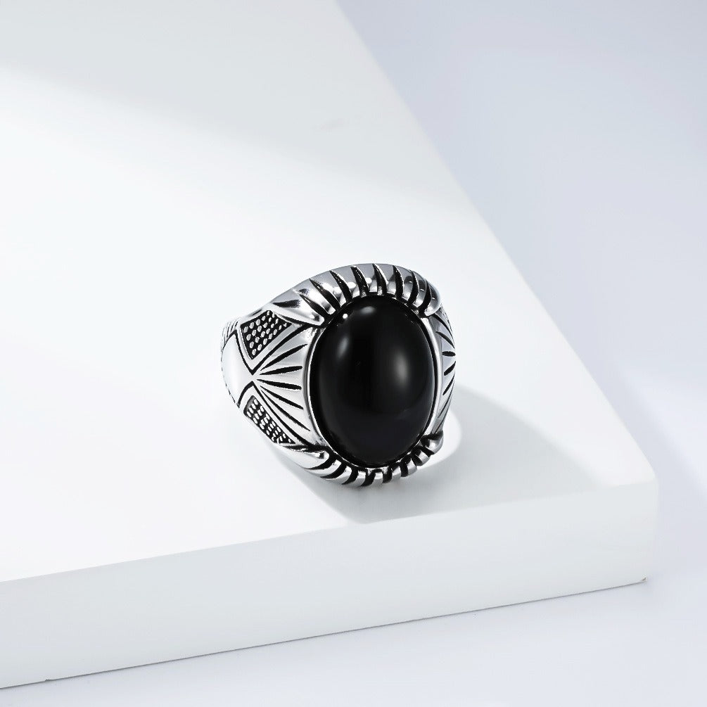 Kemstone Black Inlay Stainless Steel Signet Ring for Men – Vintage Punk Biker Style K-R1125