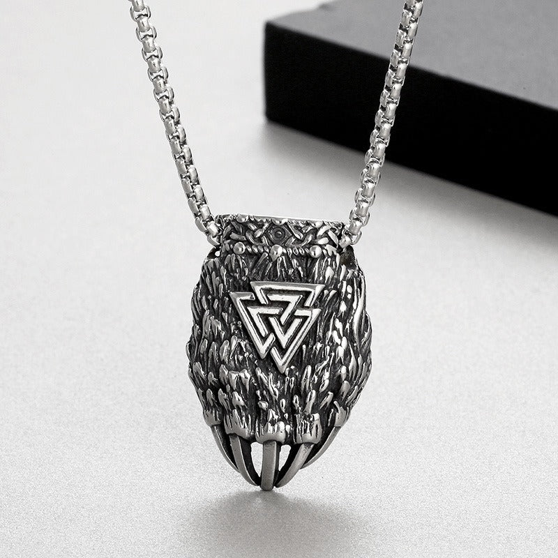 Kemstone Viking Odin Triangle Rune Bear Paw Stainless Steel Pendant Necklace KP130621-TLX