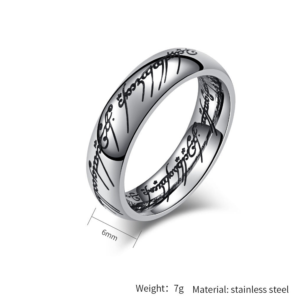 Kemstone Elvish Script Ring β 316L Stainless Steel Norse Gothic Fantasy Band | K-R707