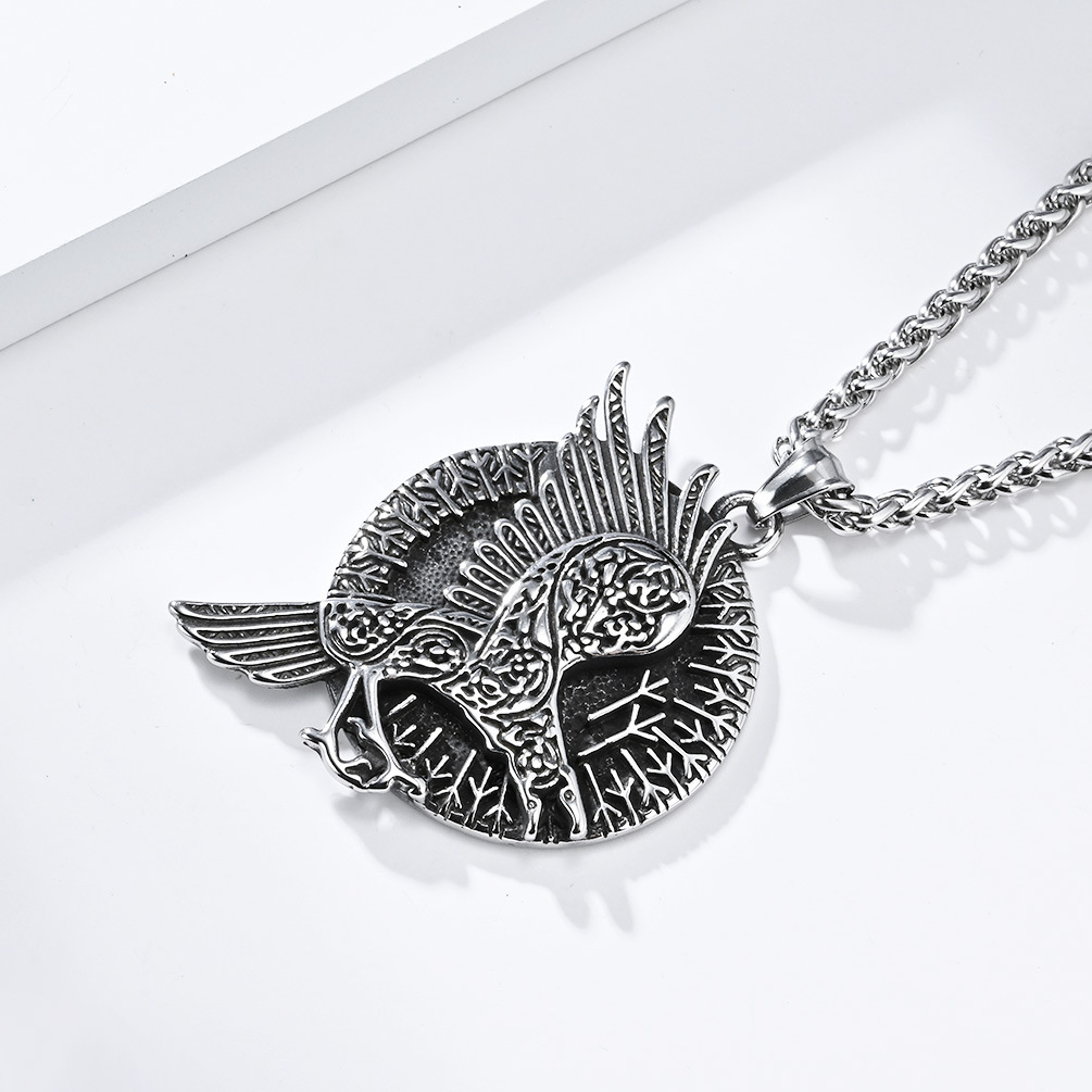 Kemstone Viking Raven Pendant Necklace for Men Stainless Steel K-PT528