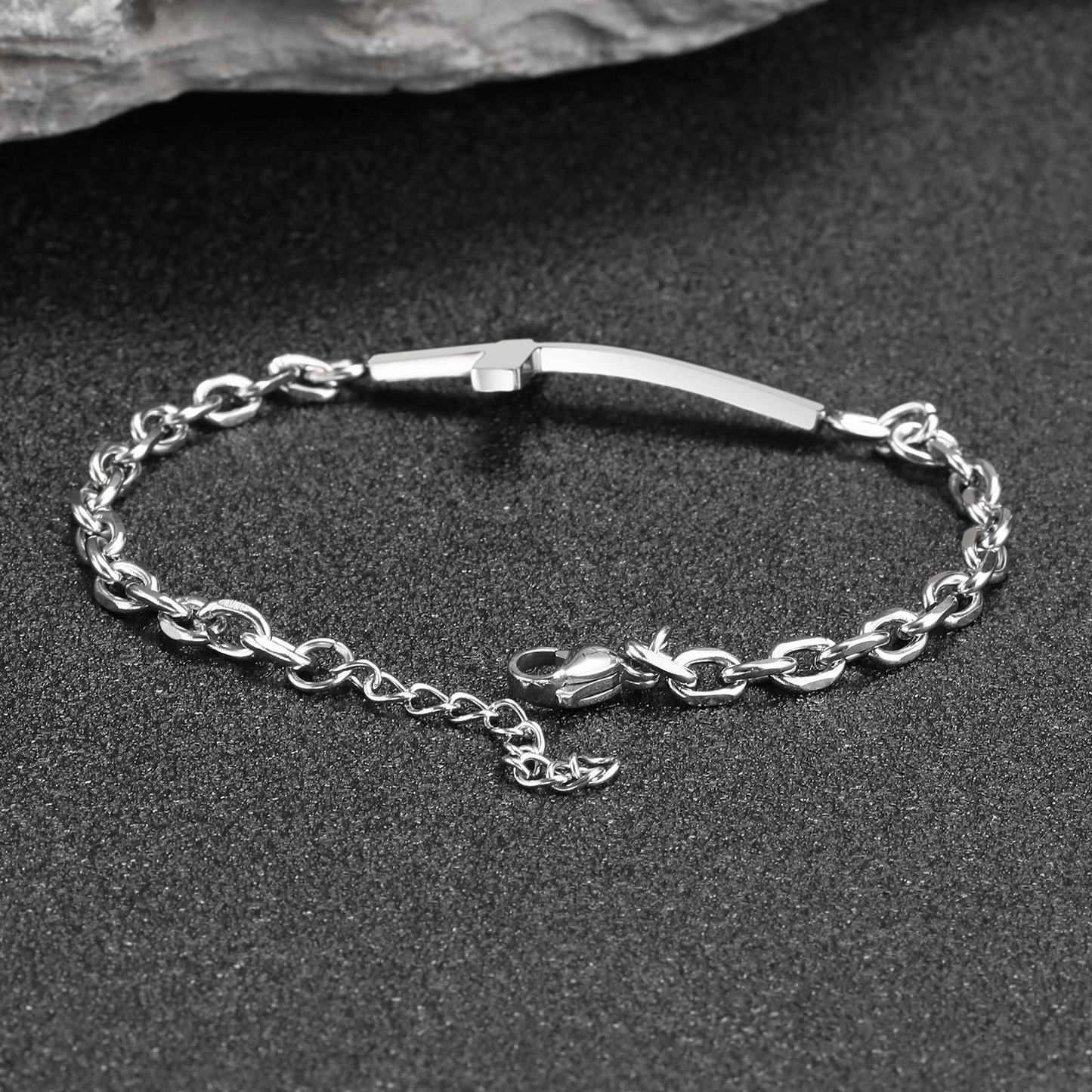 Kemstone Stainless Steel Cross Bar Bracelet for Men Silver BR-2256S