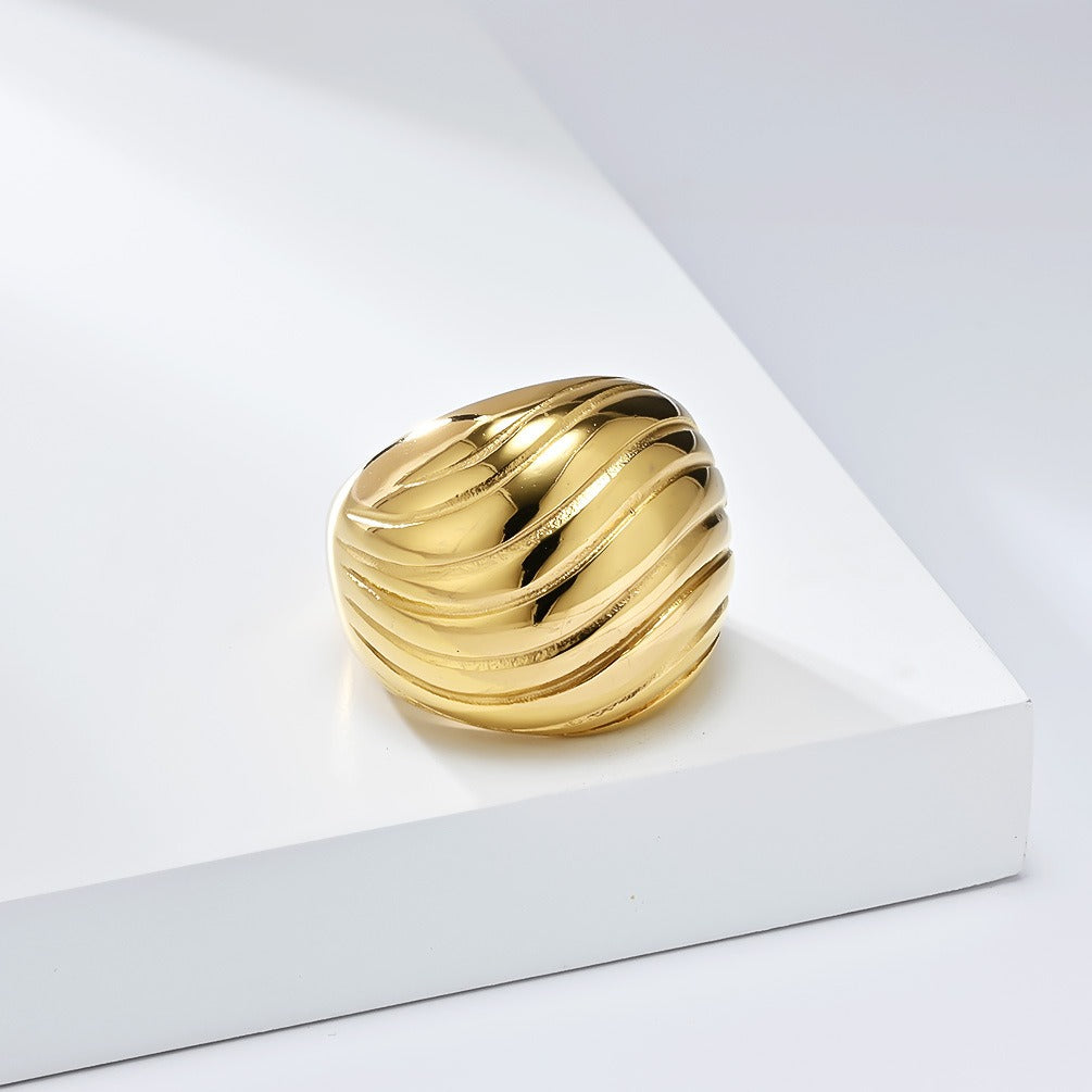 Anillo minimalista francés de acero y titanio de alto brillo: joya geométrica llamativa para mujer, diseño abierto ajustable con un toque urbano K-R967