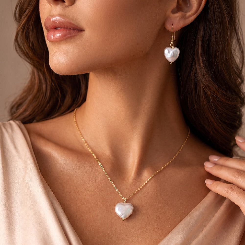 Kemston Baroque Heart Freshwater Pearl Drop Earrings for Women 925 Sterling Silver Gold Tone GPE142