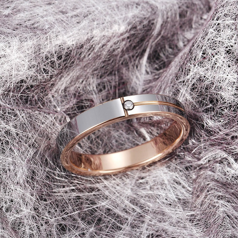 Anillo de pareja de acero de tungsteno Kemstone con detalle de un solo cristal – Joyería minimalista moderna KR40149