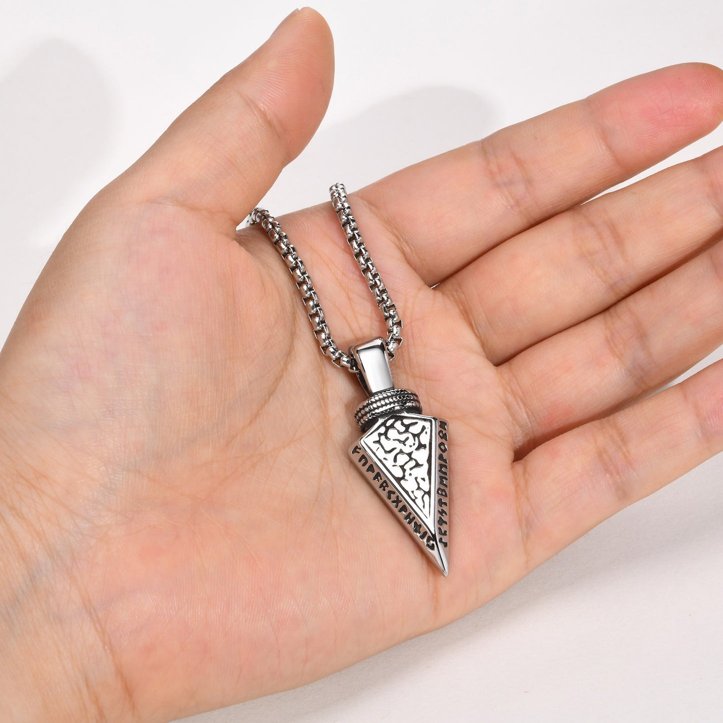 Kemstone Viking Arrowhead Pendant for Men – Stainless Steel Norse Necklace in Silver or Black, Gothic Street Style PN-1859