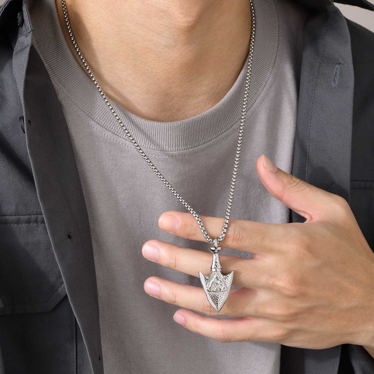 Kemstone Stainless Steel Celtic Knot Arrowhead Pendant Necklace for Men Vintage PN-1562