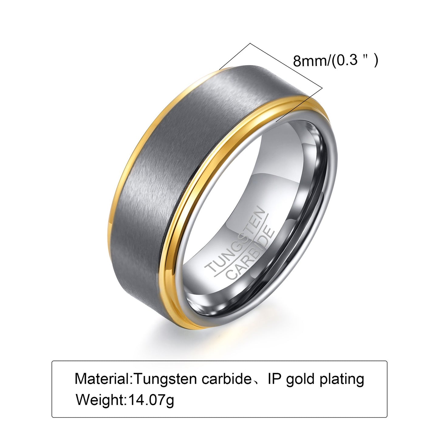 Anello in acciaio al tungsteno Kemstone da uomo - Moderno anello minimalista unisex nero opaco/blu acciaio/grigio satinato | Gioiello resistente e antigraffio TCR-015
