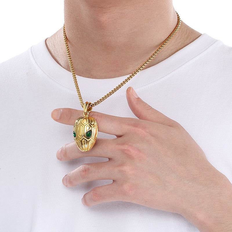 Kemstone Men’s Titanium Steel Snake Head Necklace – Vintage Serpent Jewelry KP116379-KJX