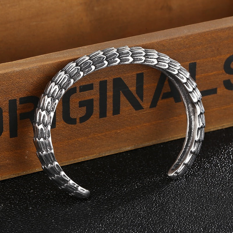 Brazalete de acero ajustable con diseño de escamas de dragón Kemstone Punk vintage para hombre KB156376