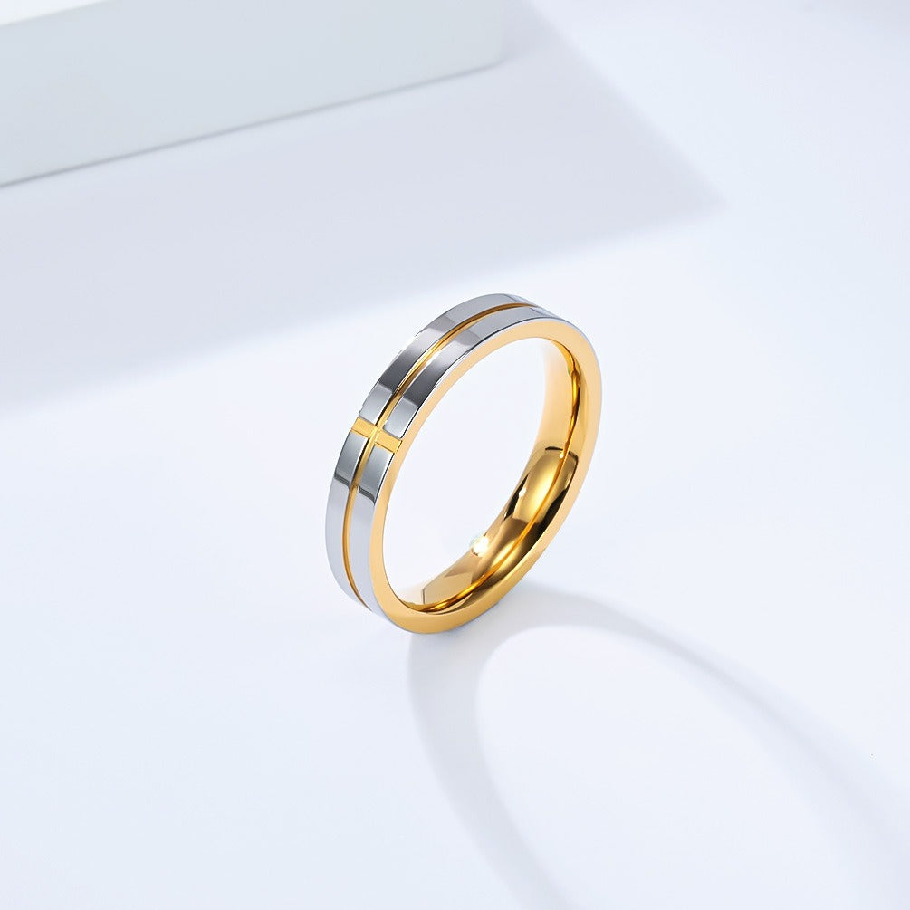 Kemstone Cross Line Stainless Steel Ring – Minimalist Couple Band K-R1071