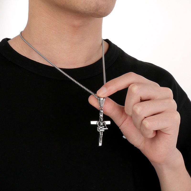 Kemstone Titanium Steel Skull Pendant Necklace with Musical Instruments – Hip Hop KP55730-BD